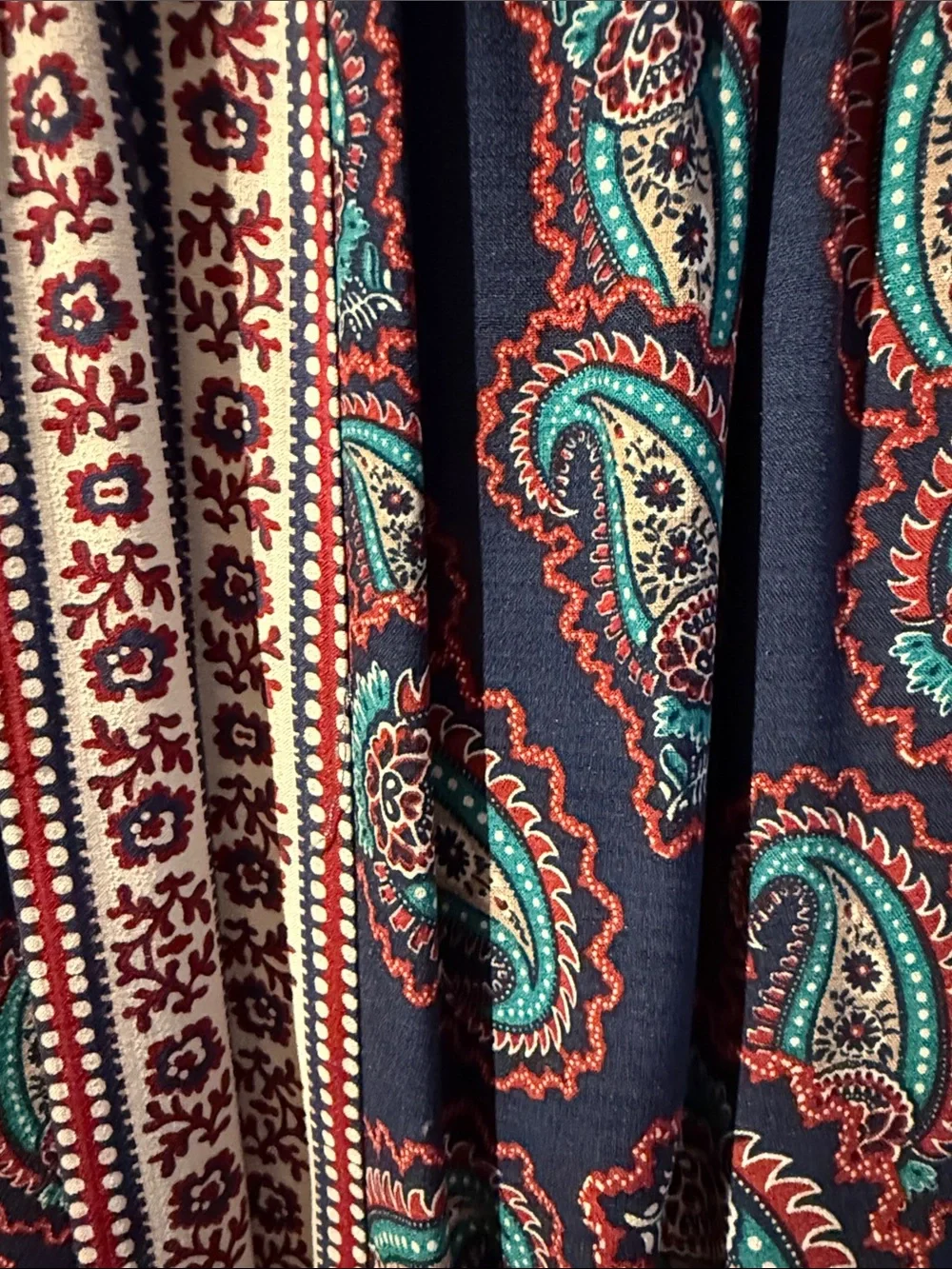 Bohemian Navy Paisley Maxi Dress with Teal and Burgundy Accents - Picture 2 of 3